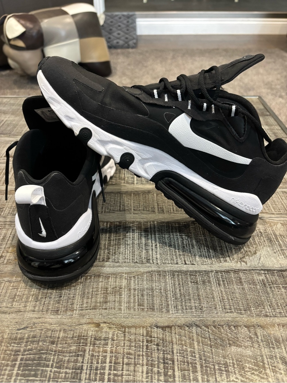 Nike Black and White Air Max 270 React Men's Sneakers - Picture 3 of 5
